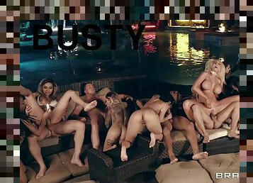 Gorgeous busty pornstars big raunchy orgy at the poolside