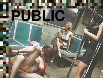 Public lesbian futa lovemaking in a train