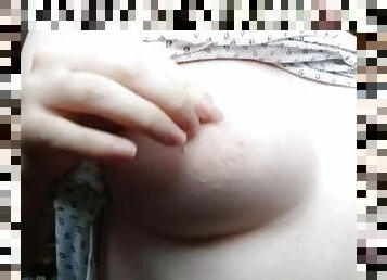 POV: playful mommy touches her breasts with big nipples and shows her hairy armpits
