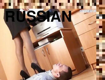 Classy Russian diva stripping her guy in femdom porn