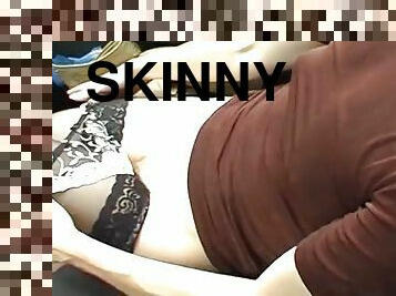 Skinny and horny German redhead eating cum in POV
