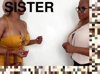 Evil twin sister - Ebony with big black tits gives titjob to dildo