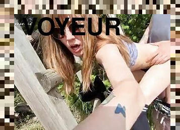 Voyeur sees teen masturbate outdoors and get fucked!!