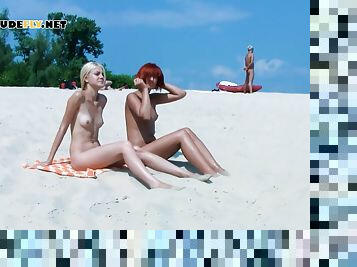 nudiste, en-plein-air, public, amateur, ados, plage, blonde