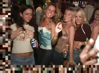 Sexy party girls get drunk and flash their tits while dancing