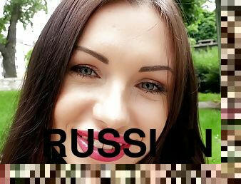Russian Brunette Fucks Outdoors - pretty young Sasha Rose POV