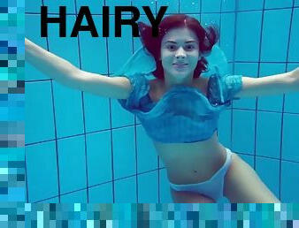 Hot hairy brunette teen naked in the pool
