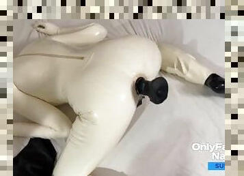 Rubberdoll Natallien - anal dildo play with latex condom suit - Onlyfans Video