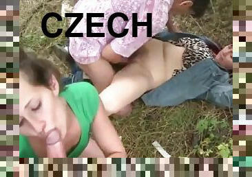 Czech couple tempt mature couple to have sex in the forest