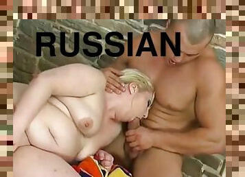 Russian mature fatty loves hard anal creampie