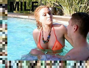 Bikini wearing MILF gets fucked in high heels by her new lover