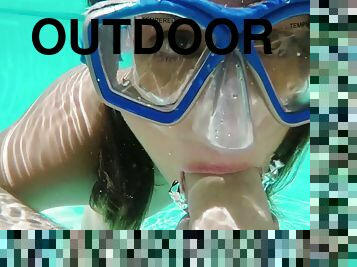 She wears a scuba mask so she can fuck underwater in the pool