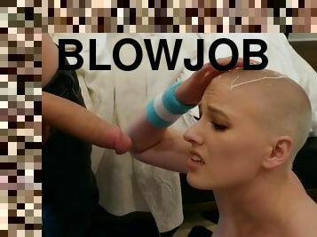 Bald whore ends massive fuck play with cum on her head