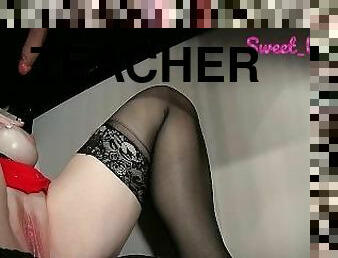 Stroking the teacher's massive cock on my milking table until he cums. Hope it helps my grade!