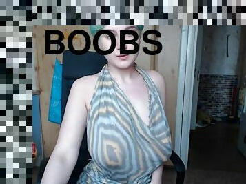 Saggy big boobs tattooed emo girl touching herself