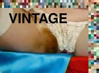 Vintage milf with plump natural boobs gets her hairy pussy fucked