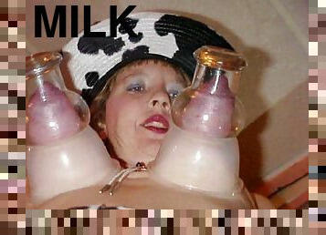 skønheder, fetish, mælk, mælkefyldt
