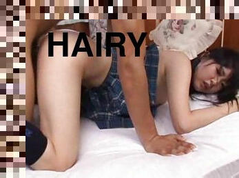 Hairy pussy Japanese chick in schoolgirl skirt fucked 2