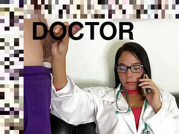 Doctor Wife Talking on the Phone with her Husband while Deepthroating his Pervert Boy