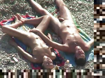 Young Couple Perfect Babe Blowjobs On Nudist Beach