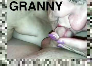 Sexy granny swallows after sucking my sweet dick