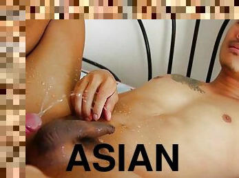 Pissing Asian stud fucked in asshole by nympho gay fucker