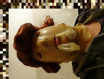  masked red wig perv latex bessy condom und rubber boot lick  anal riding  black dildo