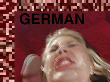 A chubby blonde babe from Germany loves sucking multiple cocks 