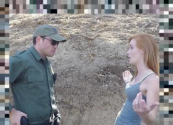Guys working for the border patrol fuck a sexy redhead