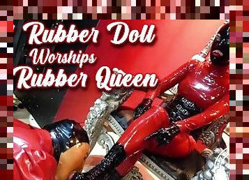 Red Rubber Doll Worships Red Rubber Queen - Lady Bellatrix worships boots in dungeon (teaser)