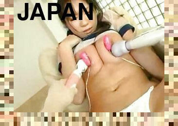 Sporty Japanese girl is played with