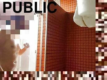 Dude Jerk off in gym public shower