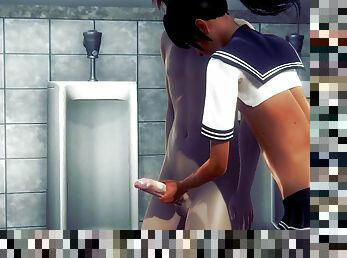 Yaoi Femboy - Simon Handjob in a toilet
