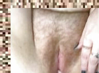Toying my fat hairy pussy while he fucks and CUMS in my TIGHT ASS ????
