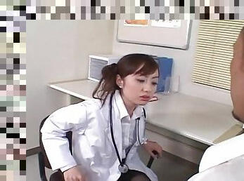 Japanese lady doctor is sexy in fishnets