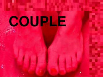 Loving Bathtub Footjob In Various Styles & Cum On My Sweet Feet Under Pink Light - Keyla & Lucas