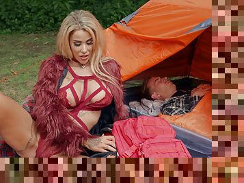 Fine blonde devours cock during naughty camping trip