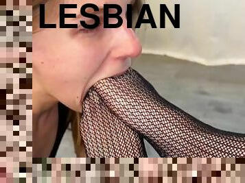 Fishnet Pantyhoses Foot Sucking And Feet Worship Lesbian Domination