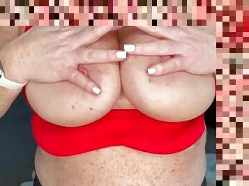 PREVIEW oiling my big boobs and tittyfucking until cumshot in red sports bra