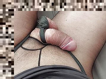 Waking up in pantyhose with a tied Cock