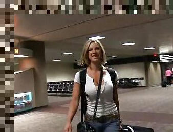Sexy Blonde Showing Her Boobs in the Airport's Parking
