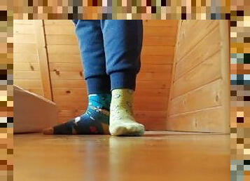 Polish Twink 18 y.o. boy feet in different colored socks and barefoot