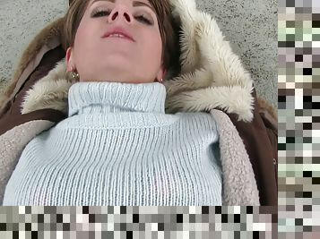 Sexy turtleneck sweater on a POV hottie fucking outdoors