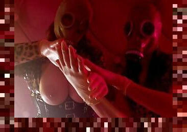 Latex Rubber Girls with GasMask in the Smoke - hot ASMR free porn (Arya Grander + Mistress Priest)
