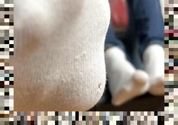My GF with TS white socks removal feet joi