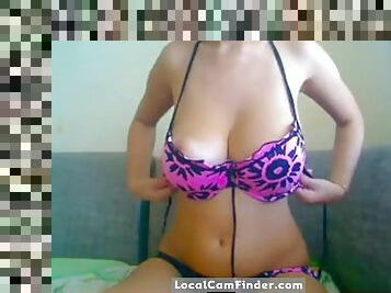 Russian webcam babe with big tits teasing on the webcam