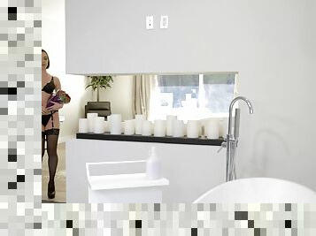 Jenna Sativa and Misty Lovelace get frisky in a bath tub
