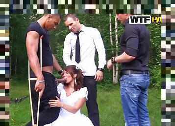 Interracial Outdoors Gangbang For Hot Newlywed Bride