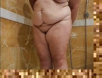 My Chubby Older BBW Step Mom takes a nice shower.
