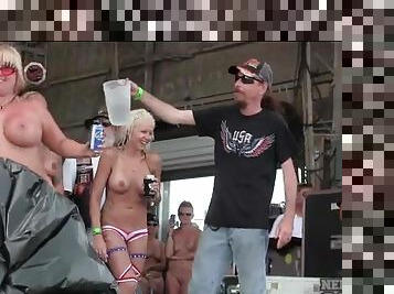 Naked redneck chicks dance and get wet on stage